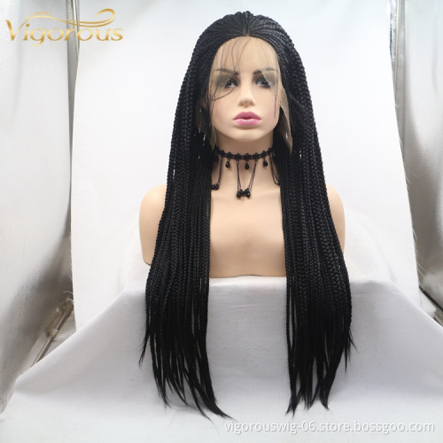 Vigorous cheap wholesale heat resistant jumbo hair box braid synthetic braided wigs lace front wig synthetic braiding hair
